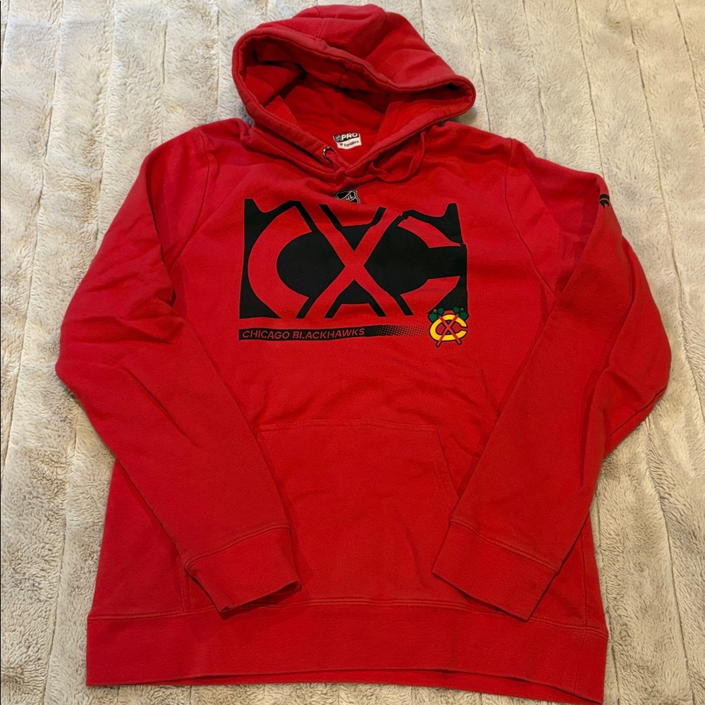 Adidas Red Hoodie with Black Chicago Blackhawks Logo